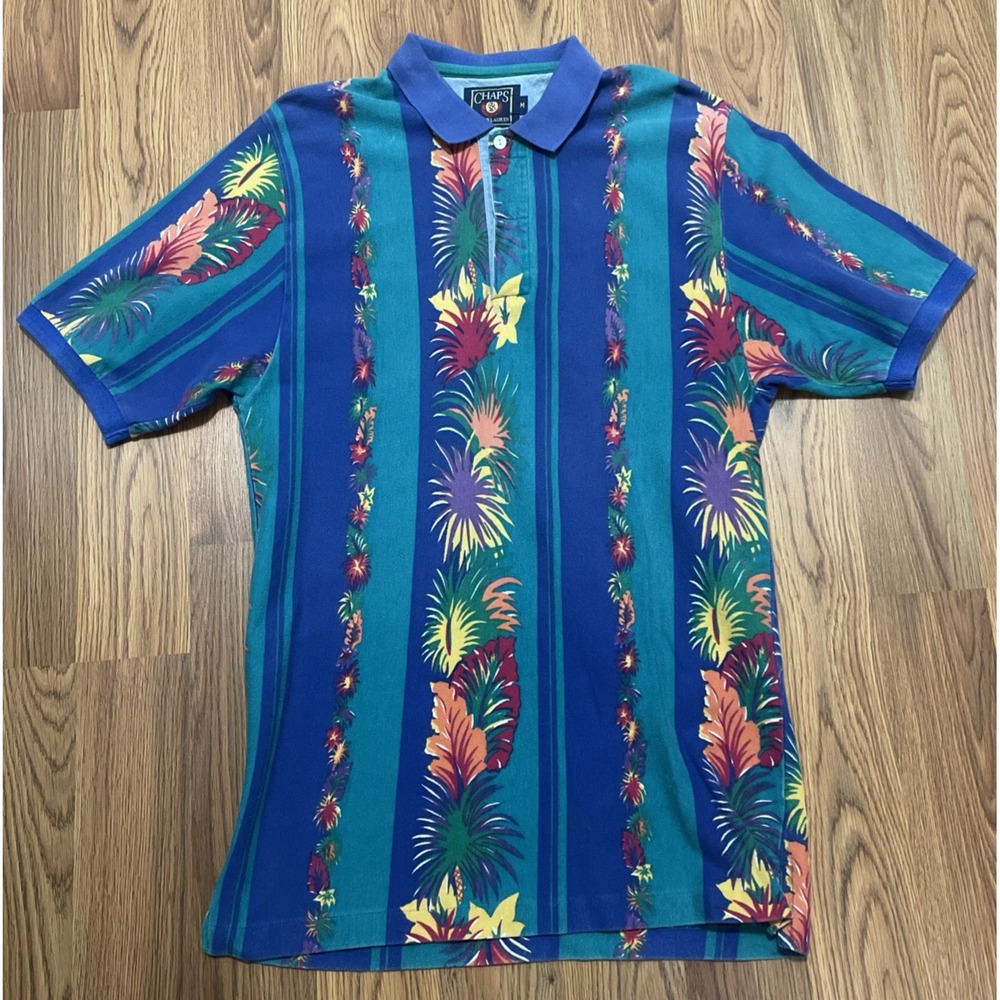 Chaps Ralph Lauren Polo Mens Medium 90s Tropical Floral Shirt Vintage